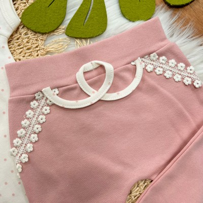 Conj. de Malha 3 peças - Borboletas e Corações - Rose e Off White